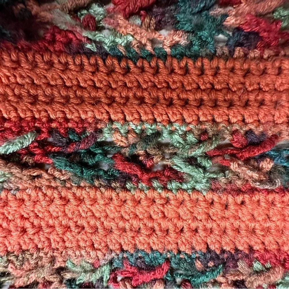 Groovy 70s Vintage Crocheted Crochet Brown Orange Vintage‎ Blanket Small Afghan